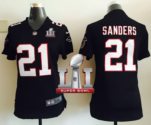 Nike Falcons #21 Deion Sanders Black Alternate Super Bowl LI 51 Women's Stitched NFL Elite Jersey - Click Image to Close